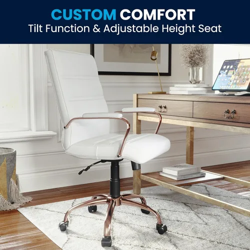 Miniatura 8 de Flash Furniture Whitney - Silla de escritorio giratoria de LeatherSoft de respaldo medio con asiento acolchado y reposabrazos, silla de oficina