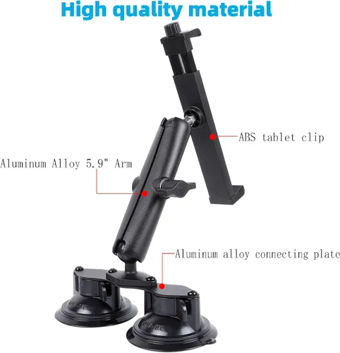Miniatura 3 de Soporte para tableta con base de doble ventosa para parabrisas de camión, automóvil, brazo de aluminio resistente, soporte de succión para ventana
