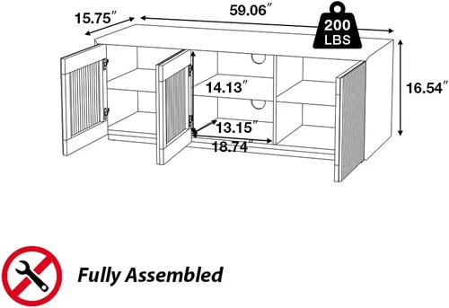 Miniatura 2 de POVISON Soporte de TV Moderno de Mediados de Siglo Completamente Ensamblado, Consola Multimedia de Listones de Madera de 59.06" para TV de 55