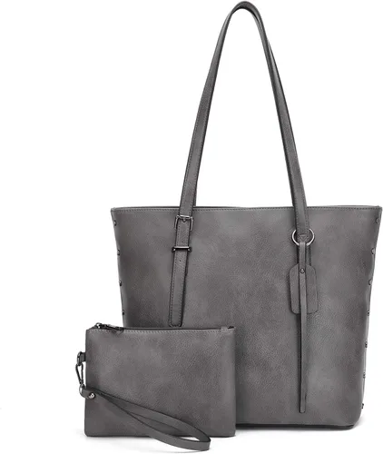 Miniatura 7 de KL928 Bolso de mano para mujer, bolso de mano de piel sintética, bolso de hombro grande, asa superior, monederos, juego de 2 piezas