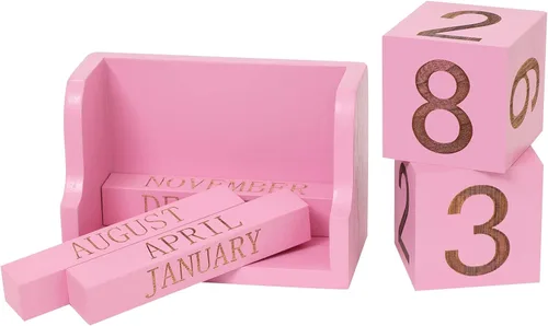 Miniatura 3 de Calendario de escritorio de madera, bloques de calendario de escritorio para profesores, bloque de fecha perpetuo de oficina, decoración de Rosa