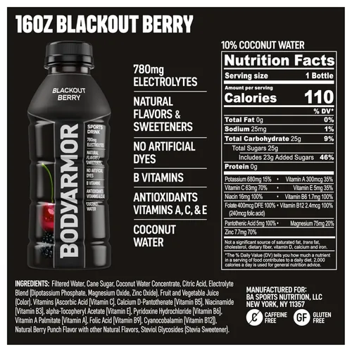 Miniatura 3 de BODYARMOR - Bebida deportiva, baya negra, sabores naturales con vitaminas, electrolitos ricos en potasio, perfecta para deportistas, 16 onzas