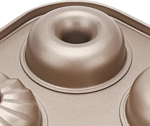 Miniatura 7 de Beasea Moldes de dona para hornear 6 cavidades, 2 unidades de mini molde para hornear donas pequeñas, antiadherente, bandeja de acero al carbono