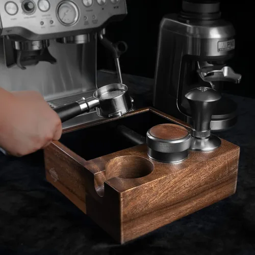 Miniatura 4 de Caja de café para portafiltro de 2.283 in – 4 en 1 de nogal natural Espresso estación de tamping, distribuidor y soporte de manipulación, contenedor