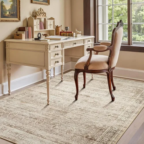 Miniatura 2 de Lofus Tapete de área, 5 x 7 pies, sala de estar, beige, lavable, respaldo antideslizante, neutro, suave, para dormitorio, comedor, hogar, oficina