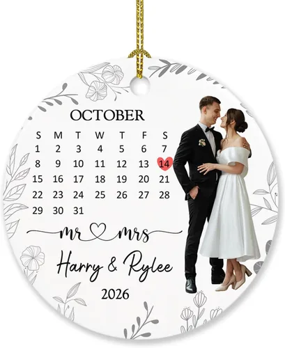 Miniatura 7 de Foto personalizada, adorno de matrimonio de nuestra primera Navidad 2023, regalo para novio, novia, señor y señora, foto y calendario, adorno