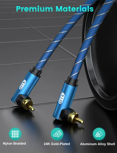 Miniatura 4 de EMK Cable de subwoofer de 90 grados a 90 grados, cable RCA macho a macho, cable de audio coaxial digital para subwoofer, TV, barras de sonido