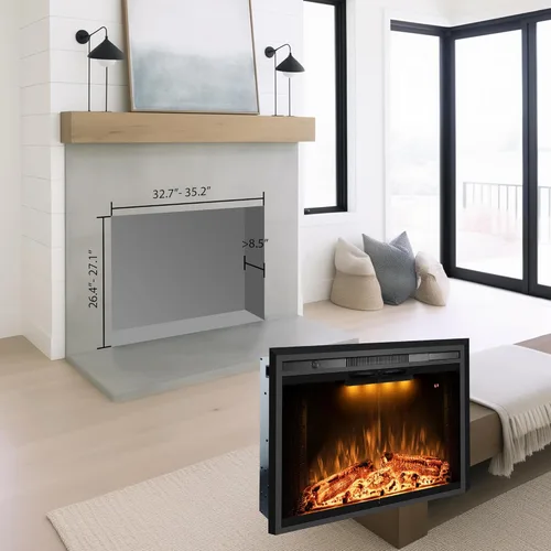 Miniatura 2 de Insertos de chimenea eléctrica de 36 pulgadas con puerta de vidrio y pantalla de malla, llamas multicolor y sonidos crepitantes de fuego