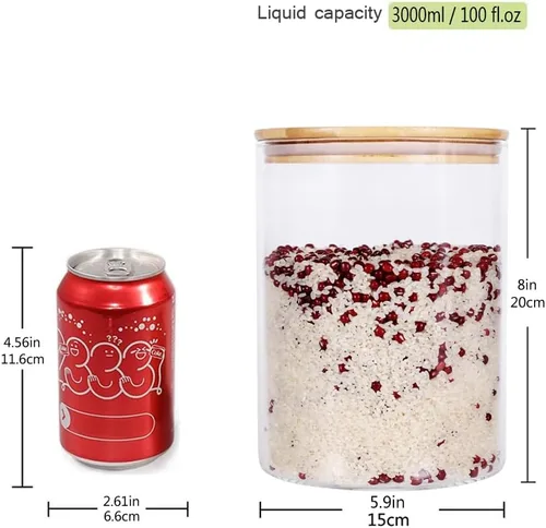 Miniatura 2 de Recipiente grande de vidrio para almacenamiento de alimentos, recipiente de alimentos de vidrio de 100 onzas líquidas (101.4 fl oz) con tapas