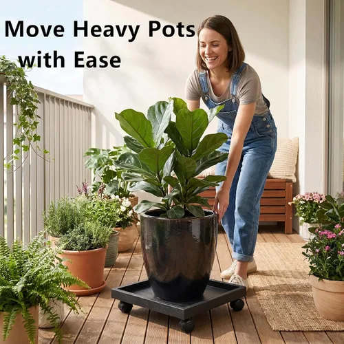 Miniatura 6 de Plato Cuadrado Rodante para Plantas de 9.8 Pulgadas con Ruedas, Soporte con Ruedas de Servicio Pesado para Plantas en Maceta, Bandeja Base Rodante