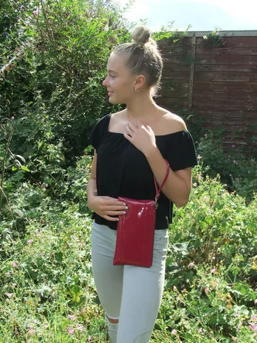 Miniatura 3 de LONI Adorable bolso de mano de patente para mujer con correa de muñeca desmontable, gris topo