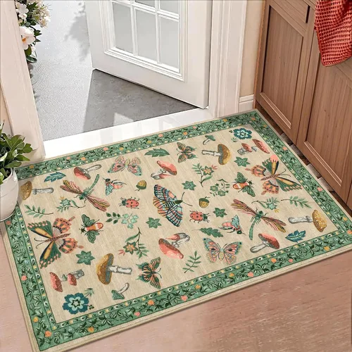Miniatura 44 de ROYHOME - Alfombra con diseño de hongos e insectos, para pasillos, cocina o baño, antideslizante, lavable, suave, larga, 2 x 6, beige