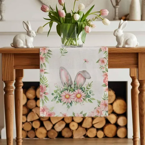 Miniatura 2 de Camino de mesa de Pascua de 36 pulgadas con orejas de conejo para decoración de mesa de cocina y comedor con flores de primavera