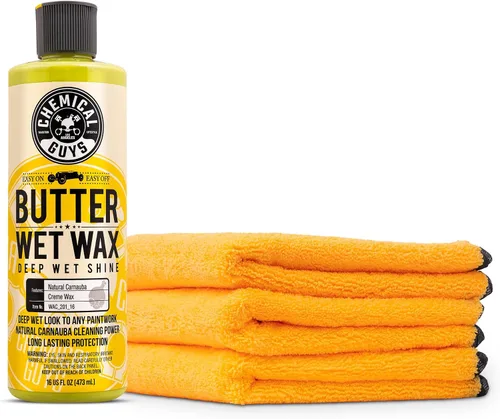 Chemical Guys WAC_201_16 - Cera en crema líquida Butter Wet Wax para automóvil, 16 onzas, aroma de plátano MIC_506_03 de grado profesional, toallas
