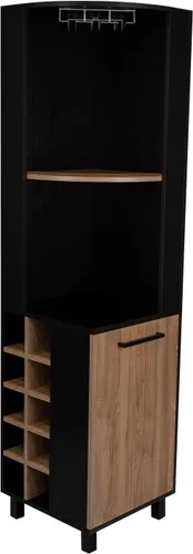 Tuhome Kaia - Armario esquinero de bar, bar compacto con estante para vino de diez botellas, gabinete de una sola puerta, dos estantes abiertos y
