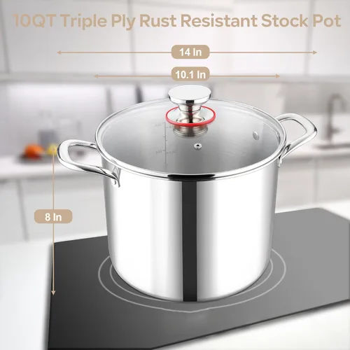 Miniatura 2 de LIANYU Olla de 10 cuartos de galón con tapa, olla resistente de tres capas de 10 cuartos de galón, olla de acero inoxidable 18/10, olla de cocción