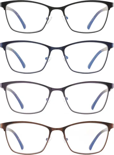 Miniatura 3 de HIYANJN Paquete de 4 lentes de lectura para mujeres y hombres, bloqueo de luz azul, lentes de metal con marco de acero inoxidable, lentes