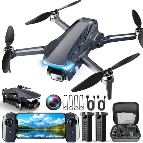 Dron GPS con cámara, drones HD 2K para adultos, dron FPV plegable con GPS, retorno automático, seguimiento, vuelo circular, vuelo por puntos de
