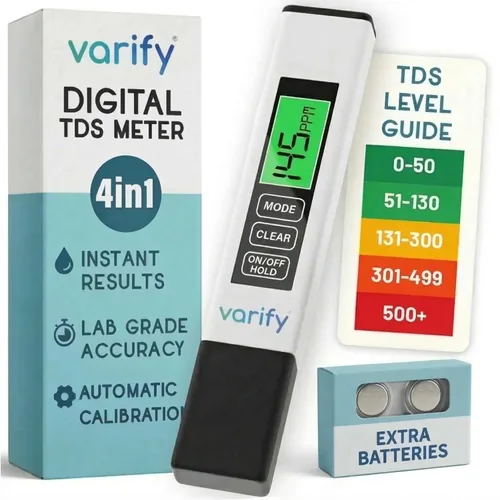 Medidor TDS instantáneo 4 en 1 Medidor digital de agua para agua potable | Lecturas precisas de 0 a 9990 PPM EC y temperatura | Ideal para sistemas