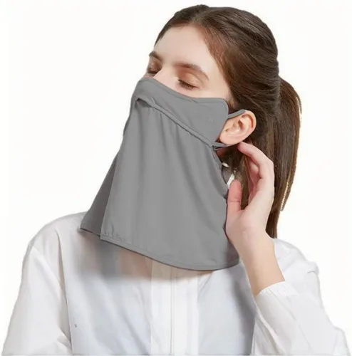 Miniatura 8 de Máscara facial de protección solar UPF 50+, polaina de cuello de seda de hielo, cubierta facial reutilizable UV, máscara refrescante transpirable