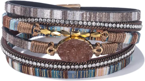Miniatura 252 de FANCY SHINY - Pulsera de cuero estilo bohemio, pulsera de cuentas de cristal con cierre magnético, regalos de joyería para mujer