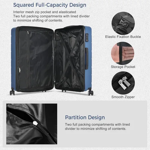 Miniatura 6 de Merax 3 piezas expandible Abs Hardshell Equipaje Sets con rueda giratoria Maleta TSA Lock Suit Case, marino, Merax 3 unids expandible Abs Hardshell