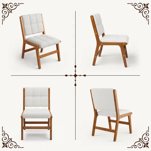 Miniatura 7 de Furniliving Juego de 2 sillas de comedor de madera de roble, silla de cocina tapizada de tela de lino moderna de mediados de siglo, sillas de Beige