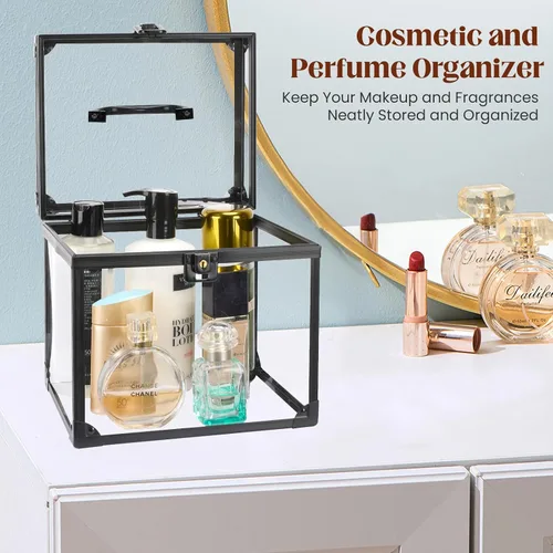 Miniatura 4 de Caja de corona, estuche de maquillaje transparente, organizador de cosméticos, gran capacidad de acrílico transparente para artistas, vitrina