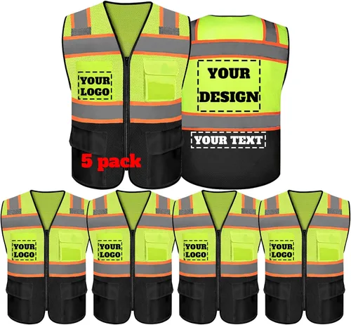 Miniatura 15 de Chaleco de seguridad reflectante de alta visibilidad con 5 bolsillos y cremallera clase 2 para adultos, unisex, ropa de trabajo de seguridad