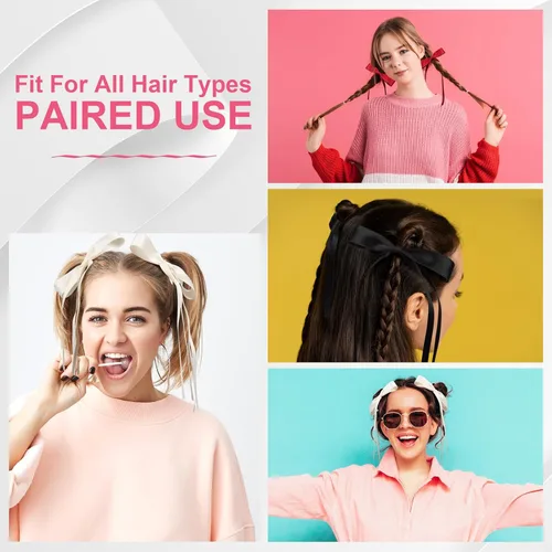 Miniatura 6 de 8 lazos para el cabello de satén sedoso con borla para mujeres, pinzas para el pelo con lazo de borla para soporte de cola de caballo. Lazo de pelo