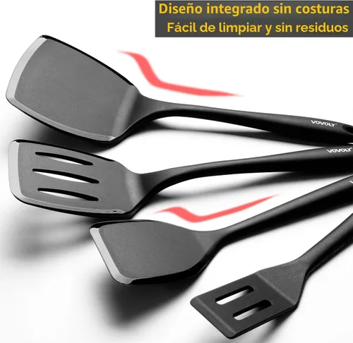 Miniatura 4 de Juego de espátulas de silicona, espátulas de silicona resistentes al calor de 315°C, espátula para voltear para cocinar, utensilios de cocina Negro