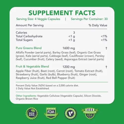 Miniatura 2 de KaraMD Pure Nature - Suplemento de verduras, frutas y verduras, vitaminas, fibra y antioxidantes, 20 suplementos de frutas y verduras para energía