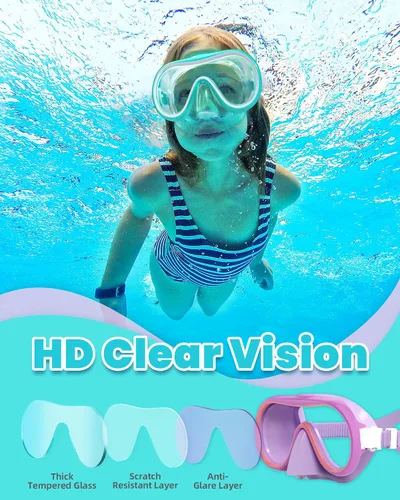Miniatura 7 de Seago Paquete de 2 gafas de natación con cubierta nasal, gafas de natación para niños de 6 a 14 años, niñas, niños, jóvenes, gafas de natación