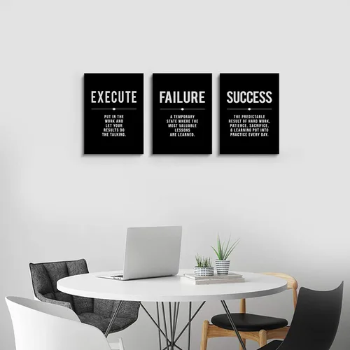 Miniatura 2 de Lienzo enmarcado para pared, con cita de éxito para la oficina, póster motivacional positivo grande negro, juego de 3, definición de fracaso