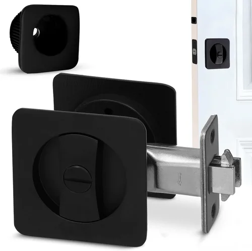 Miniatura 7 de Cerradura de puerta redonda de bolsillo negro mate de alta calidad, diseño moderno reversible de hardware de puerta de bolsillo con mango