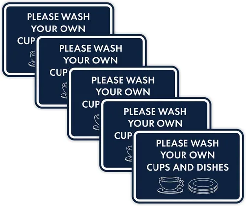 Miniatura 34 de Letrero clásico enmarcado con texto en inglés «Please Wash Your Own Cups and Dishes» (oro cepillado), pequeño