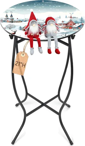 Miniatura 8 de Fashion&cool Mesa auxiliar de metal de 21 pulgadas de alto, mesa única de Navidad con marco de metal, pequeña mesa redonda de té para sala de estar