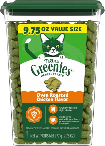 Miniatura 11 de Greenies Golosinas dentales naturales para gatos adultos recomendadas por veterinarios felinos, sabor pollo asado al horno, bolsa de 2.1 onzas