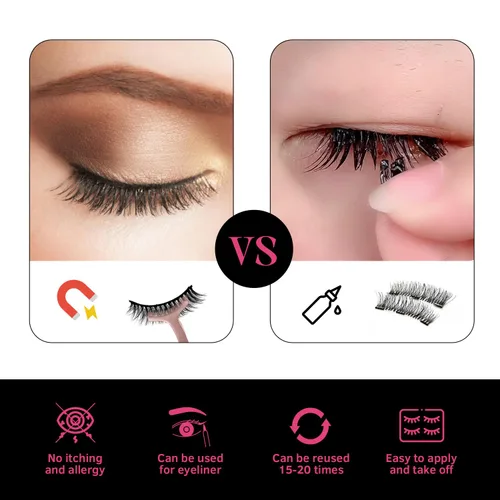 Miniatura 5 de SHEKA Pestañas magnéticas de aspecto natural con delineador de ojos, pestañas magnéticas finas, no necesita pegamento con aplicador, pestañas