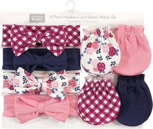 Miniatura 130 de Hudson Baby Conjunto de diadema de algodón y manoplas para rascar para bebé