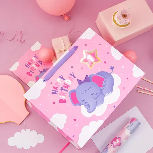 Miniatura 7 de WRAPAHOLIC Bolsa de regalo grande de 13 pulgadas con tarjeta y papel de seda, adorable bolsa de regalo de elefante para bebé, baby shower, fiesta
