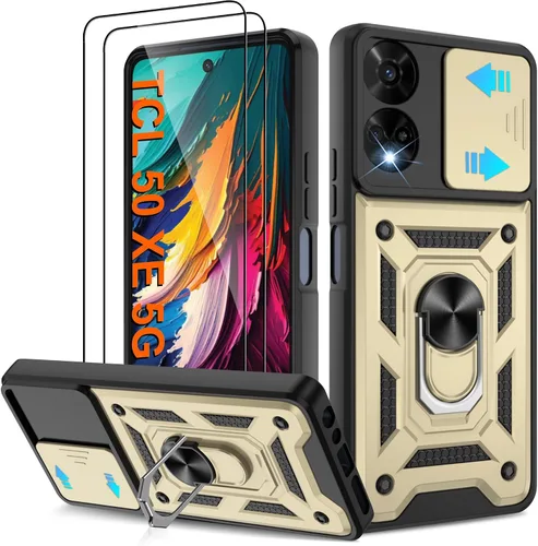 Miniatura 26 de ATUMP Funda para T-Mobile Revvl V Plus 5G con protector de pantalla HD con cubierta de cámara deslizante, soporte de anillo de rotación de 360° Negro