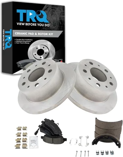 Miniatura 48 de TRQ Kit de pastillas de freno y rotor Posi trasero premium con zapatas de estacionamiento para camión GM SUV