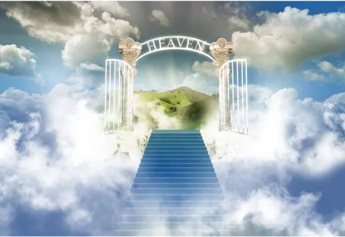 Miniatura 8 de Telón de fondo del cielo de 5x3 pies Puerta del cielo Puerta del paraíso Fondo fotográfico para niños, alfombra de baby shower, pancarta