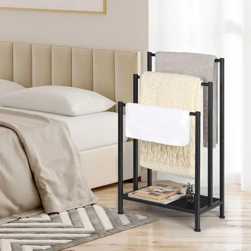 Miniatura 6 de Toallero independiente, toallero de metal de 3 niveles, soporte para manta para dormitorio, soporte de toalla de baño negro, soporte para toallas