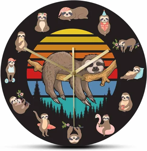 Reloj de pared de 12 pulgadas, diseño de oso perezoso perezoso, reloj de pared vintage con movimiento de barrido silencioso, decoración de