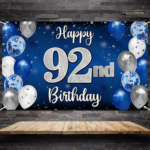 Miniatura 79 de Decoración de feliz cumpleaños 35, globo azul y plateado de 35 años, cartel grande de telón de fondo de cumpleaños, suministros para fiesta de 35th