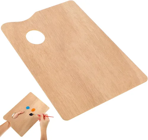 Healifty Paleta de pintura al óleo de madera cuadrada con agujero para el pulgar, superficie lisa recubierta de aceite para acuarela acrílica,