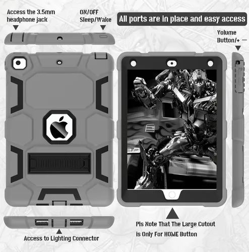 Miniatura 7 de CCMAO Funda para iPad de 6ª/5ª generación (9.7 pulgadas, 2018/2017), iPad Air de 2ª generación (2014) con soporte, funda protectora híbrida a prueba