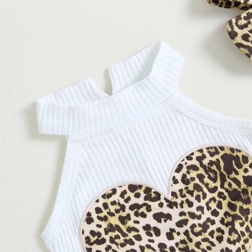 Miniatura 9 de Conjunto de 2 piezas para bebé recién nacida con estampado de leopardo, camiseta sin mangas con estampado de corazón+pantalones cortos tutú